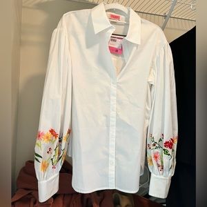 Kate spade Embroidered Gathered Sleeve Shirt